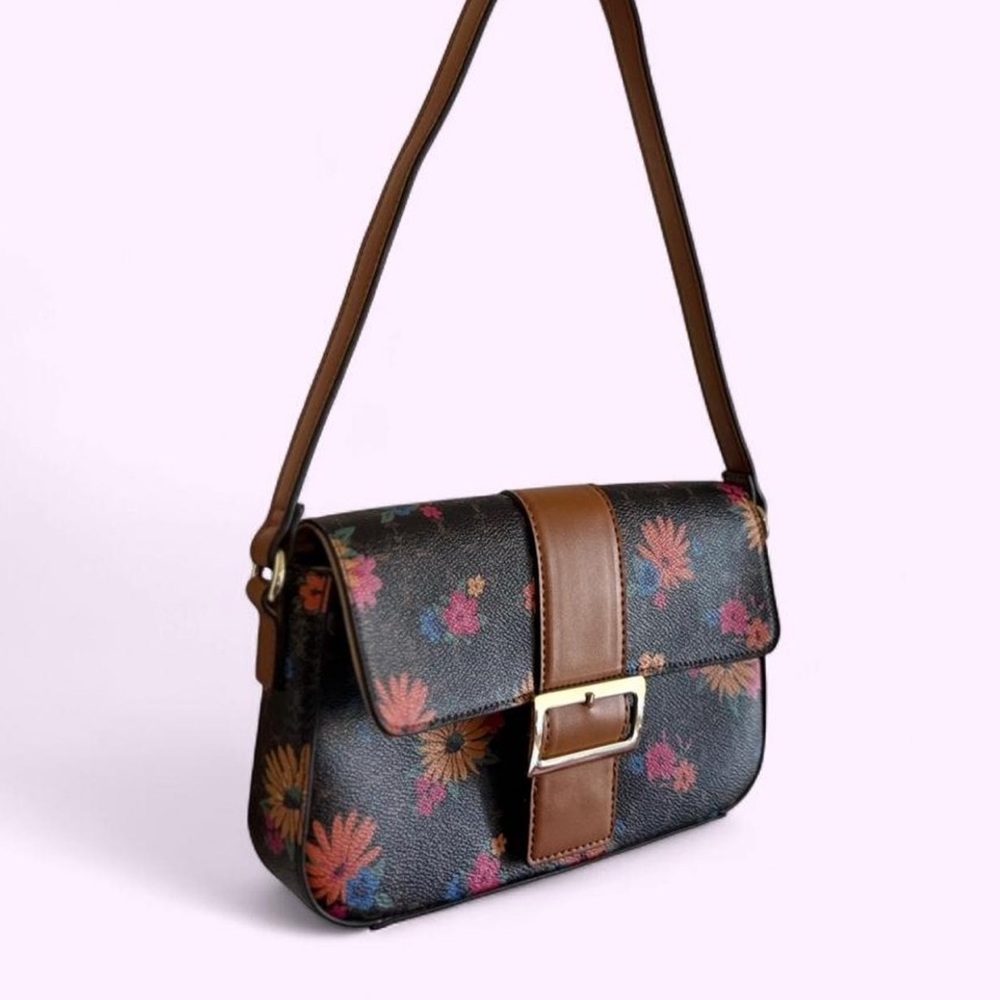 Nanette Lepore Fiona Logo Flap Floral Baguette Shoulder Bag - Picture 3 of 6